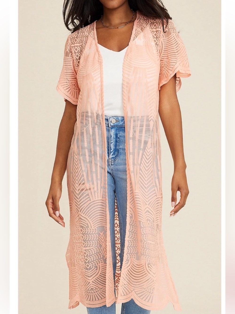 Maurices Peach Crochet Openwork Kimono Cardigan XL NWT